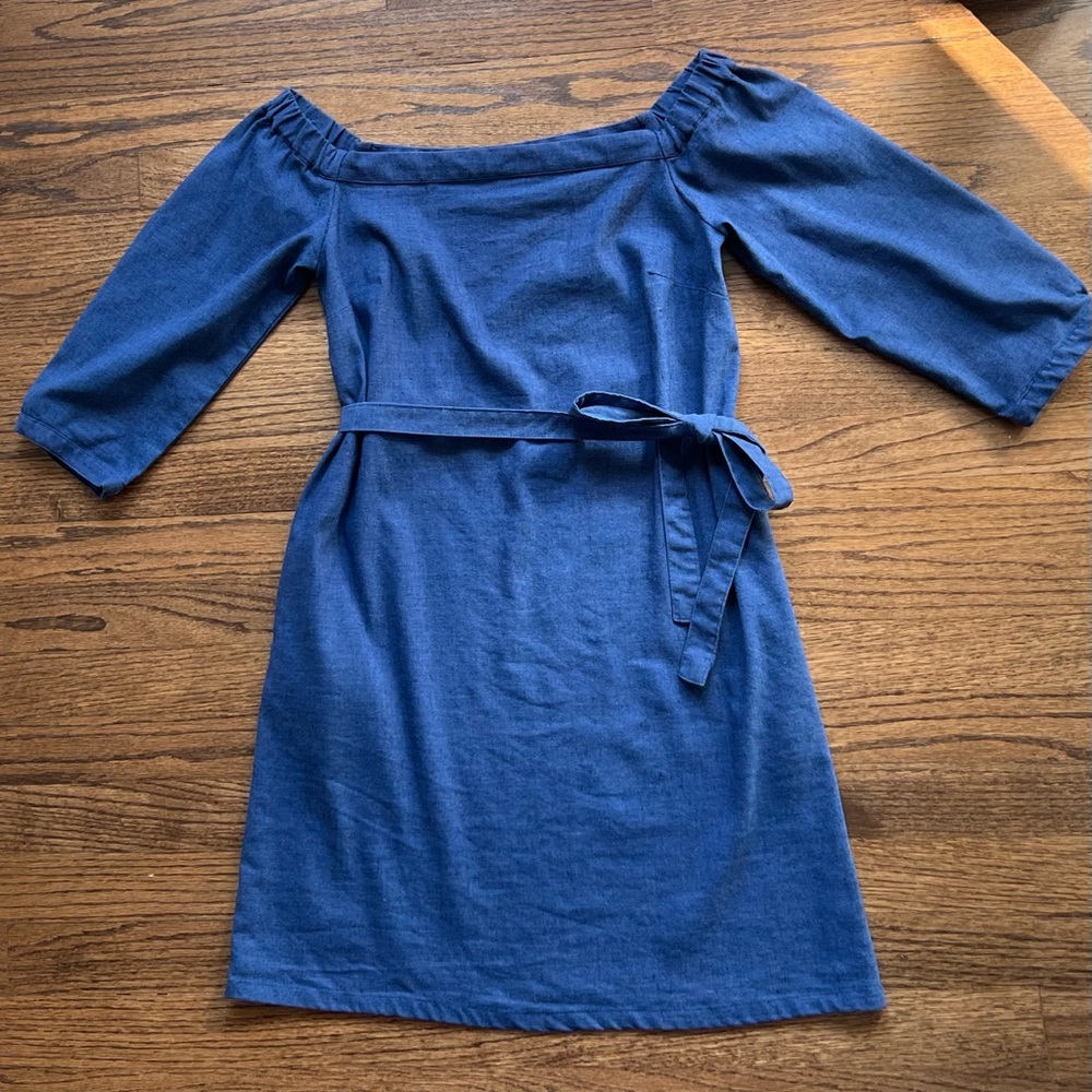 Ann Taylor denim-look linen blend 3/4-sleeve dress, 00P